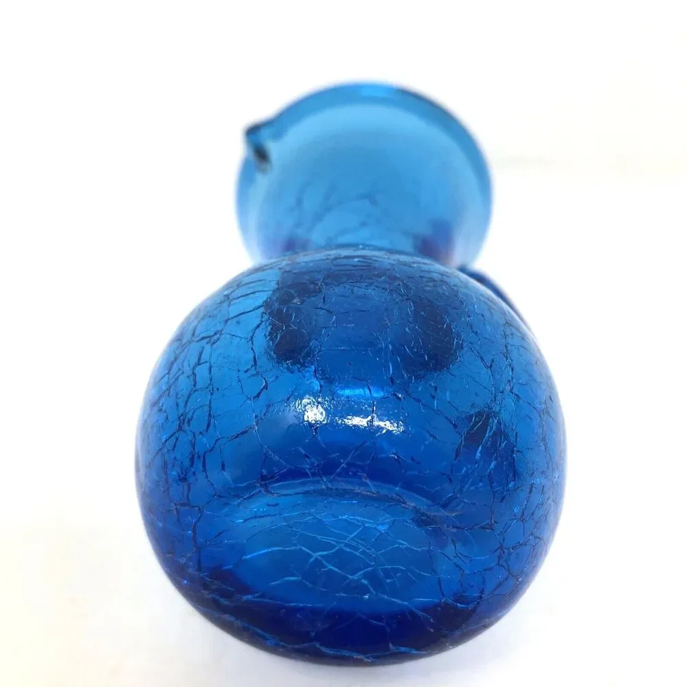VTG Crackle Glass Mini Pitchers & Vase Hand Blown Art Glass Blue Red Lot of 3